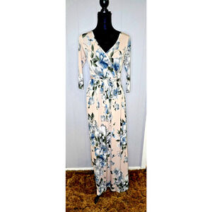 PinkBlush Maternity Floral Maxi Dress V-Neck Wrap Style Pink Blue Baby Shower‎